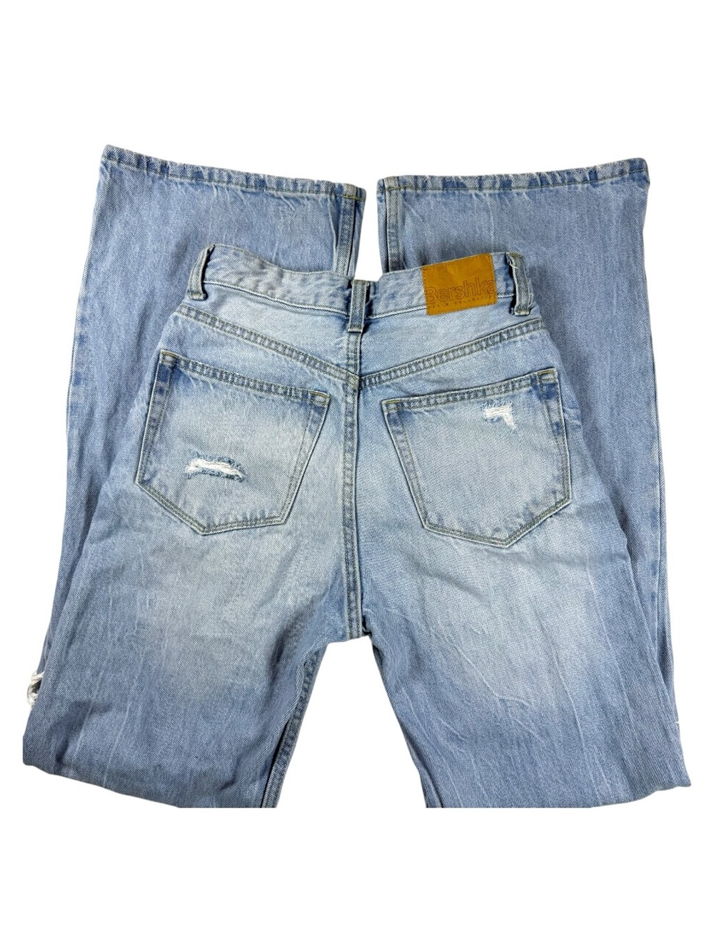 Bershka 90s Wide Leg Distressed Light Wash Y2K Baggy Jeans Size 2 Boho - Picture 6 of 15